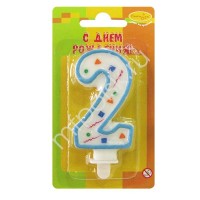 MC Свеча Цифра 2 Голубое Конфетти 7см